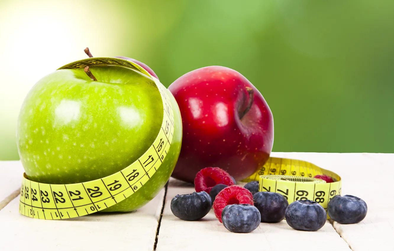 Photo wallpaper berries, raspberry, apples, blueberries, fruit, diet
