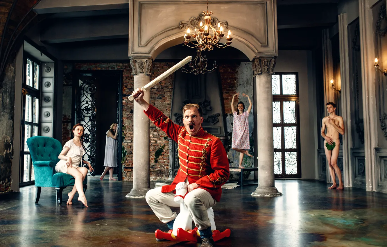 Photo wallpaper horse, humor, hussars, the attack