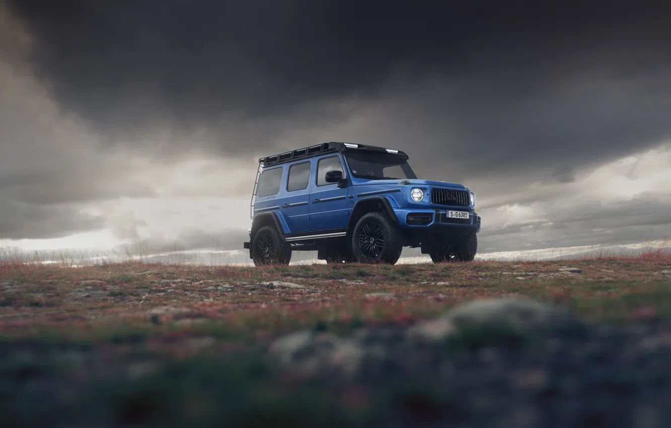 Photo wallpaper car, Mercedes-Benz, Mercedes, AMG, blue, G-Class, Mercedes-AMG, Mercedes-AMG G 63 4x4²