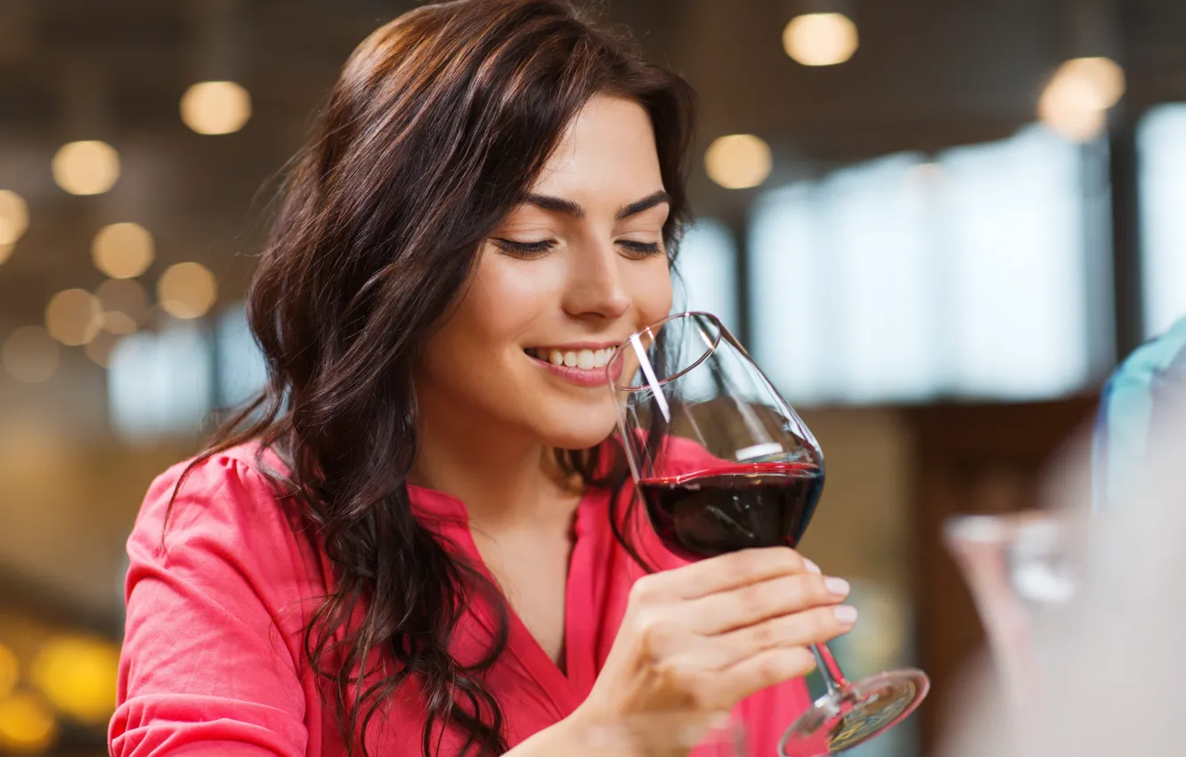Photo wallpaper the room, room, a glass of wine, cute girl, cute girl, white smile, glass of …