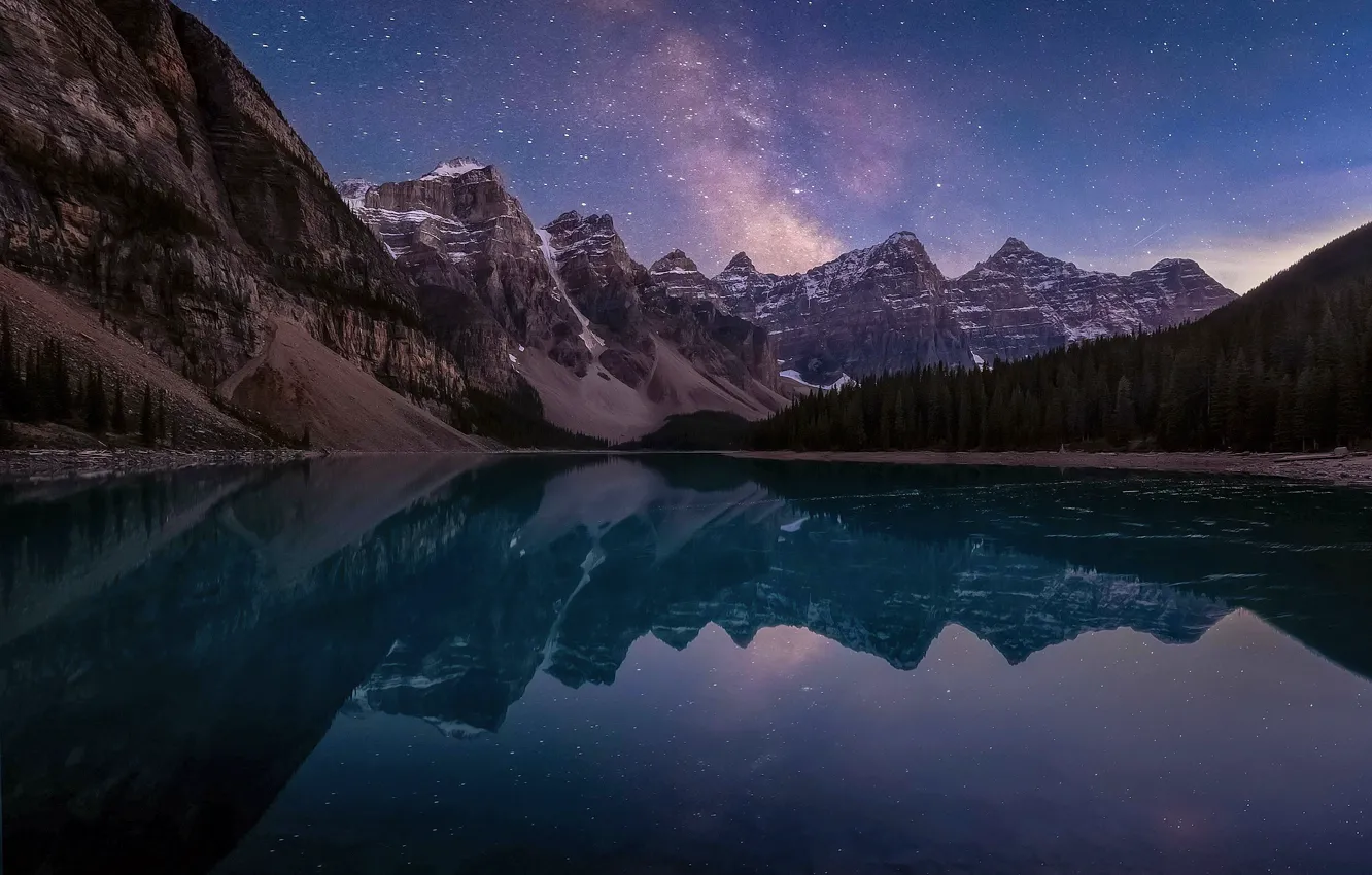 Photo wallpaper the sky, stars, night, lake, Canada