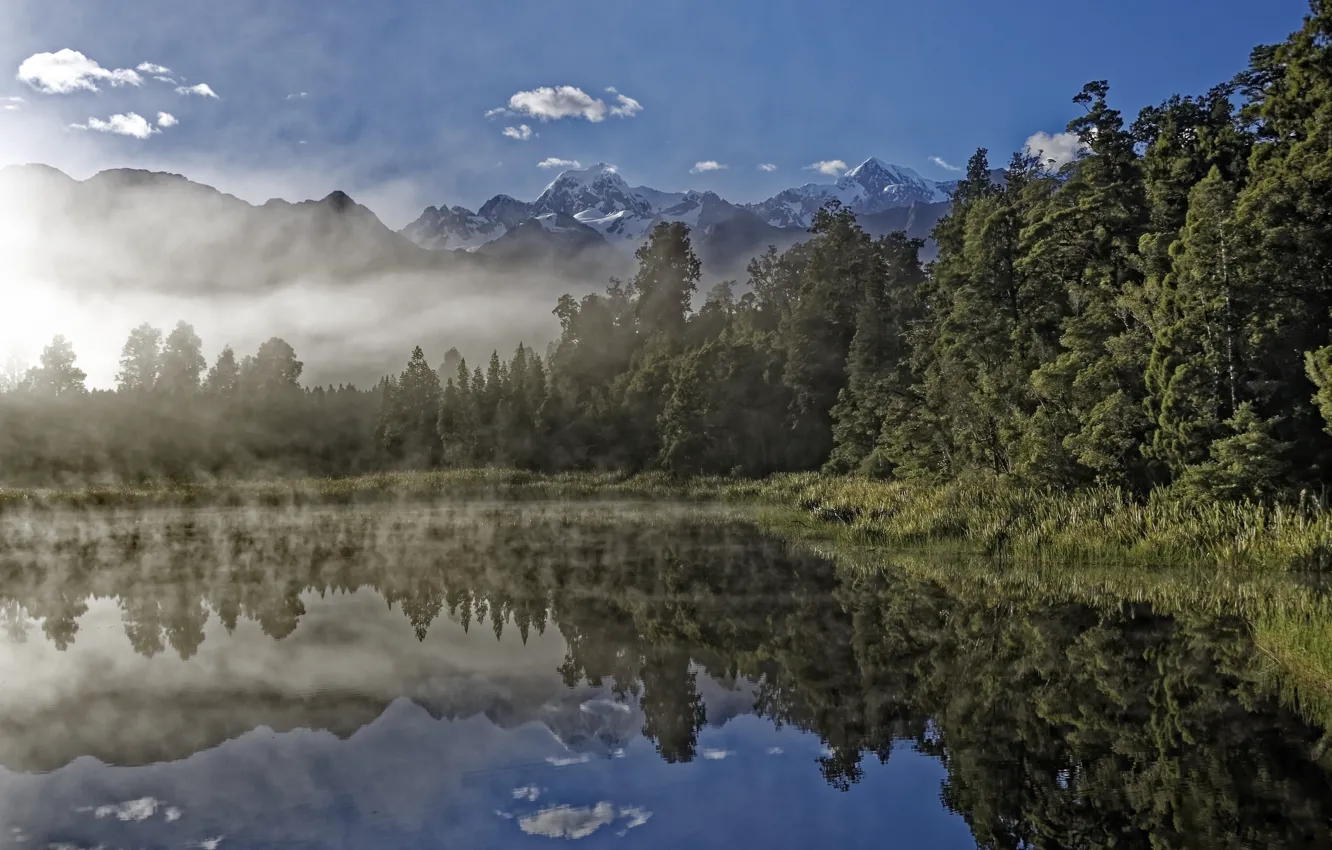 Photo wallpaper forest, landscape, nature, lake, reflection, new Zealand