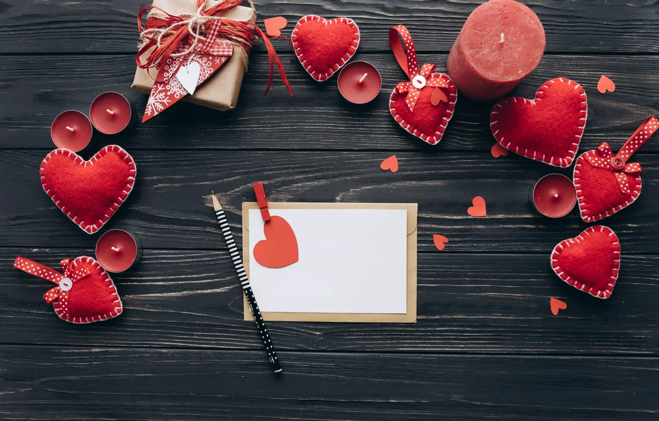 Photo wallpaper leaves, holiday, candles, hearts, Valentine's day