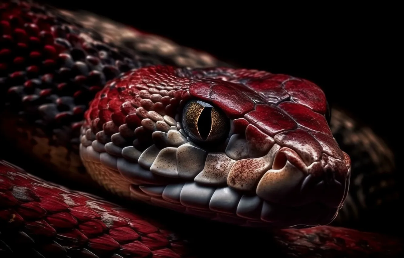 Photo wallpaper eyes, look, face, animal, danger, snake, black background, reptile
