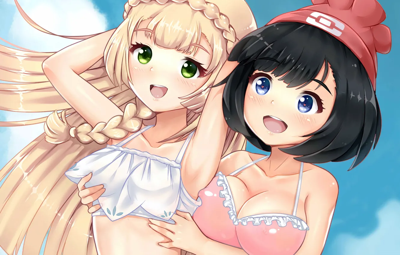 Photo wallpaper girl, sexy, cleavage, long hair, boobs, anime, beautiful, short hair