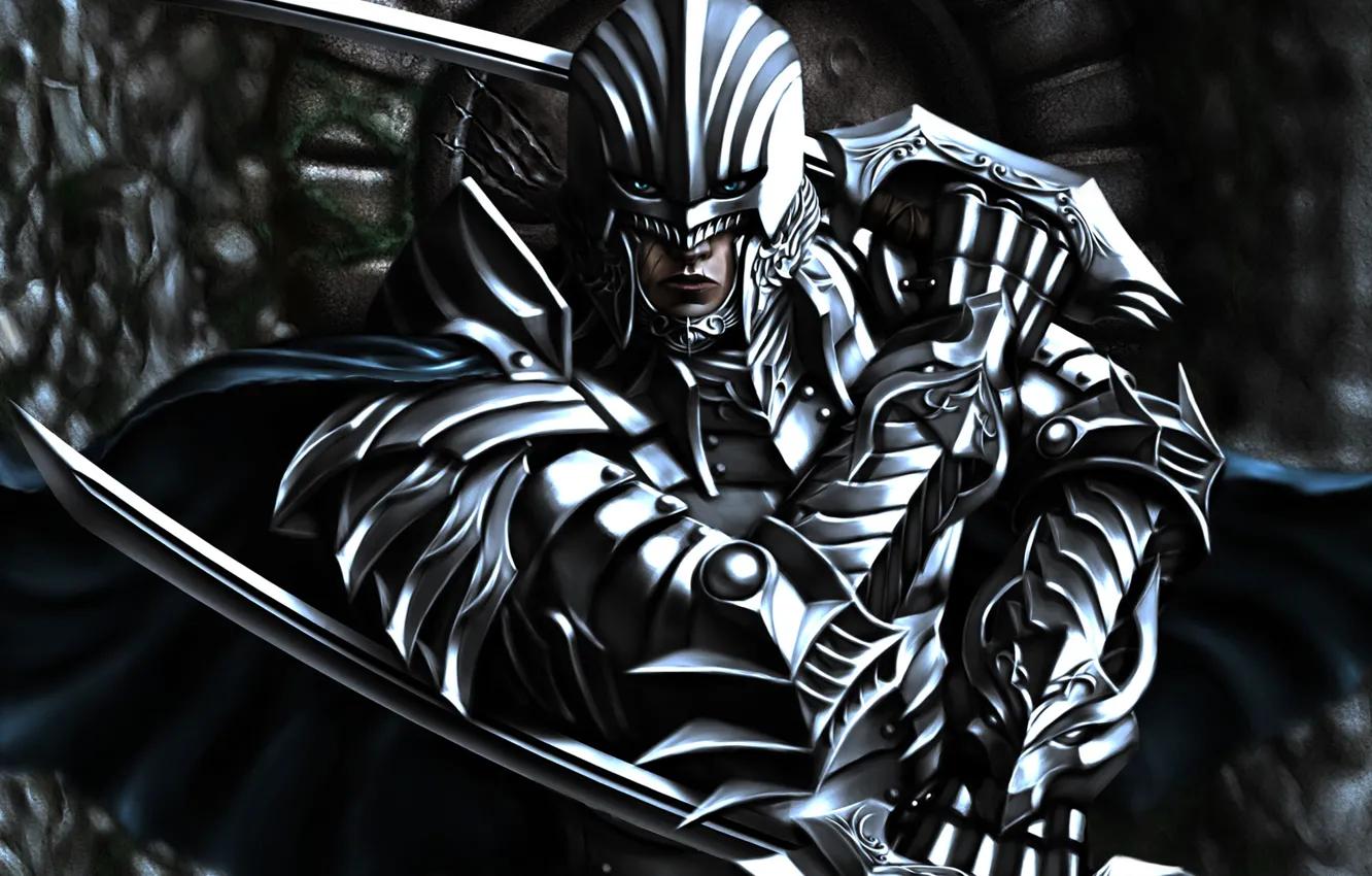 Photo wallpaper sword, armor, warrior, art, helmet, scar, blade
