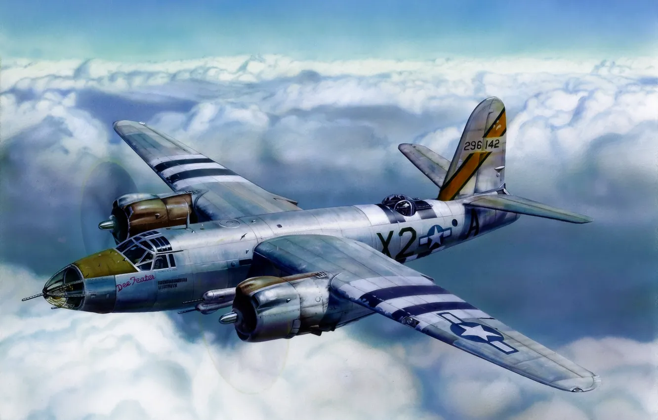 Photo wallpaper war, art, airplane, aviation, WW2, attacker, american bomber, B 26 Marauder