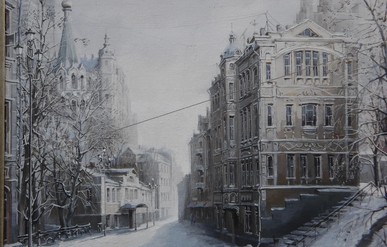 Photo wallpaper winter, the city, building, home, picture, Alexander Starodubov