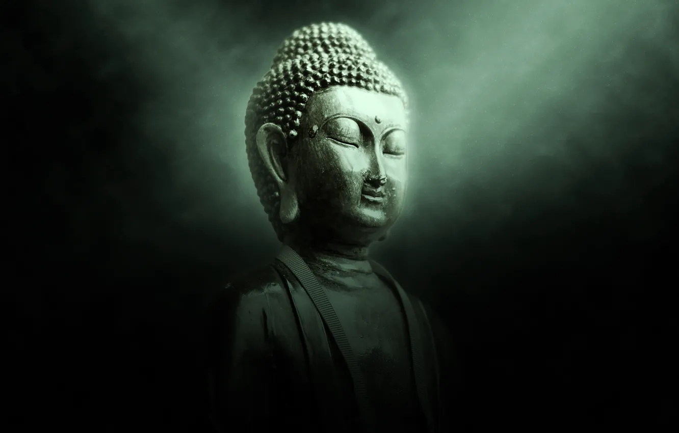 Photo wallpaper face, the dark background, Nirvana, calm, meditation, sculpture, religion, figures