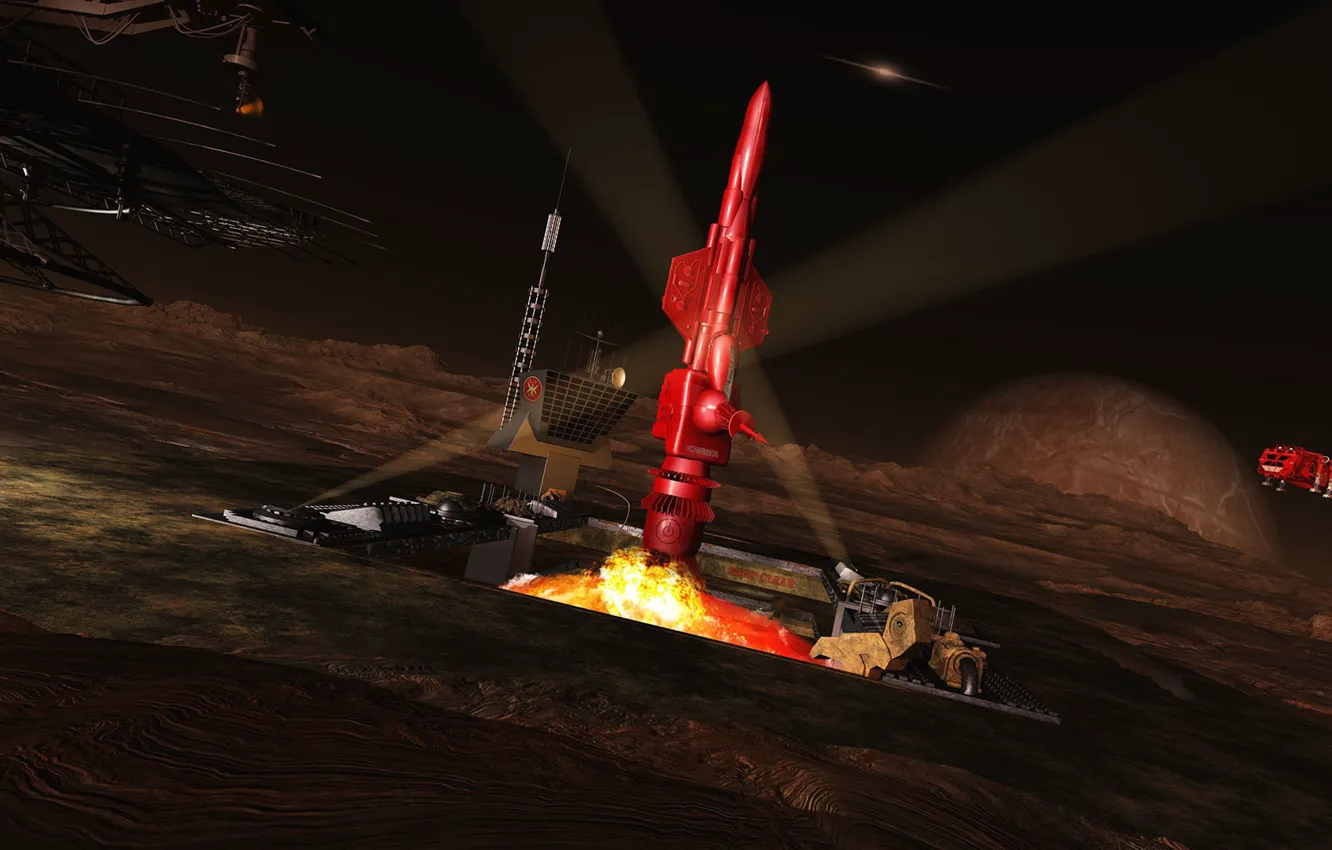 Photo wallpaper rocket, installation, start, deep building schacht, 4.3.2.1.0.-1