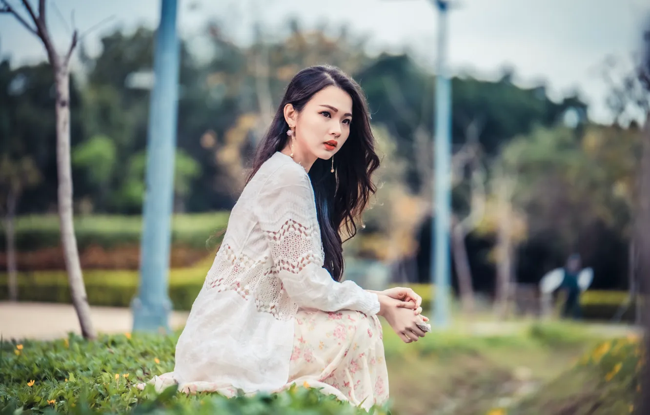 Photo wallpaper girl, Asian, bokeh