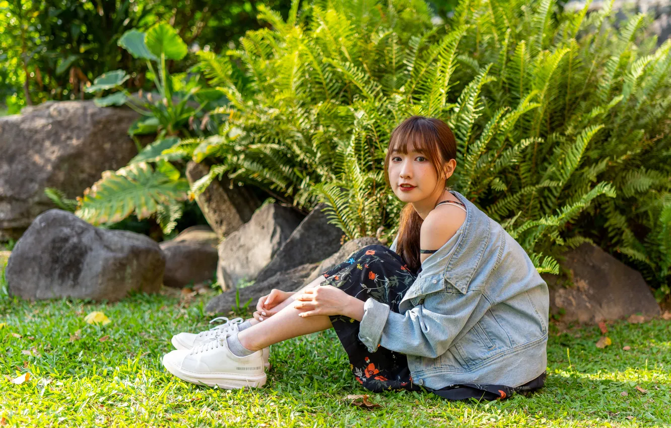 Photo wallpaper girl, dress, jacket, Asian