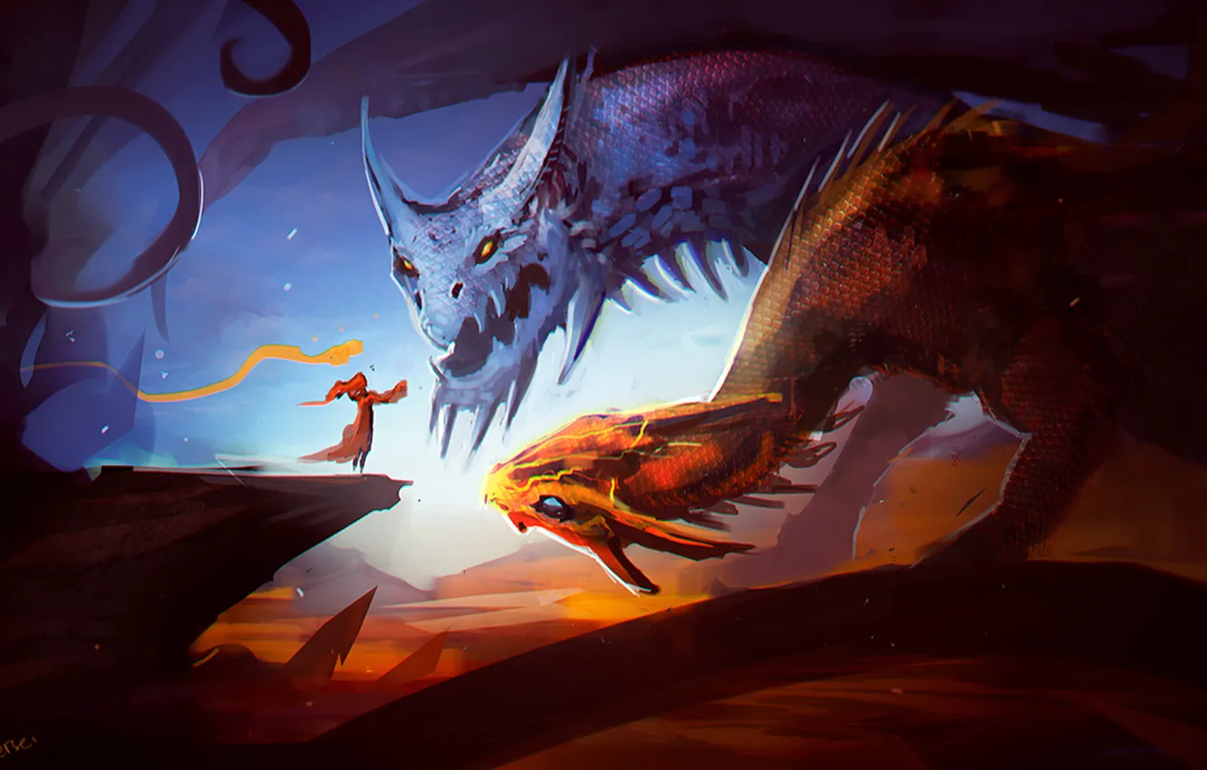 Photo wallpaper dragon, art, dota 2, Lina, Jakiro, Lina the Slayer, Twin Head Dragon