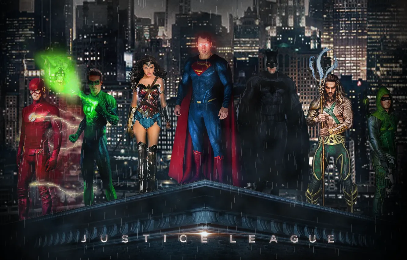 Photo wallpaper batman, superman, wonder woman, flash, justice league, aquaman