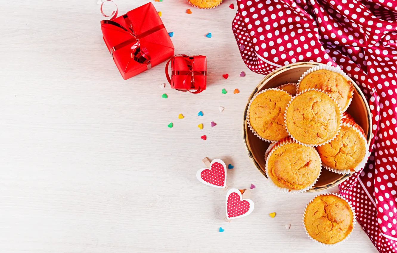 Photo wallpaper gift, hearts, cupcakes, Timolina