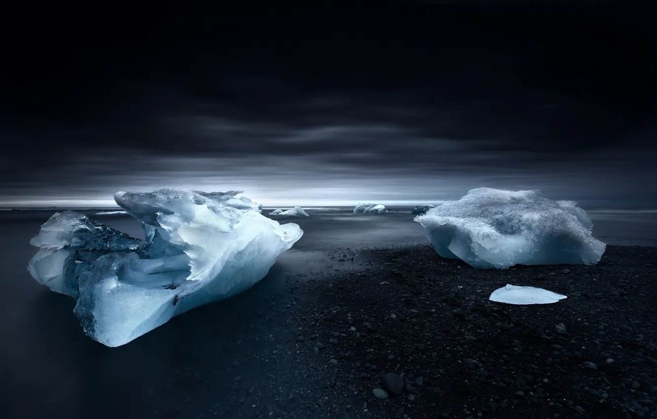 Photo wallpaper ice, sea, shore, ice, floe, twilight, beach, Iceland
