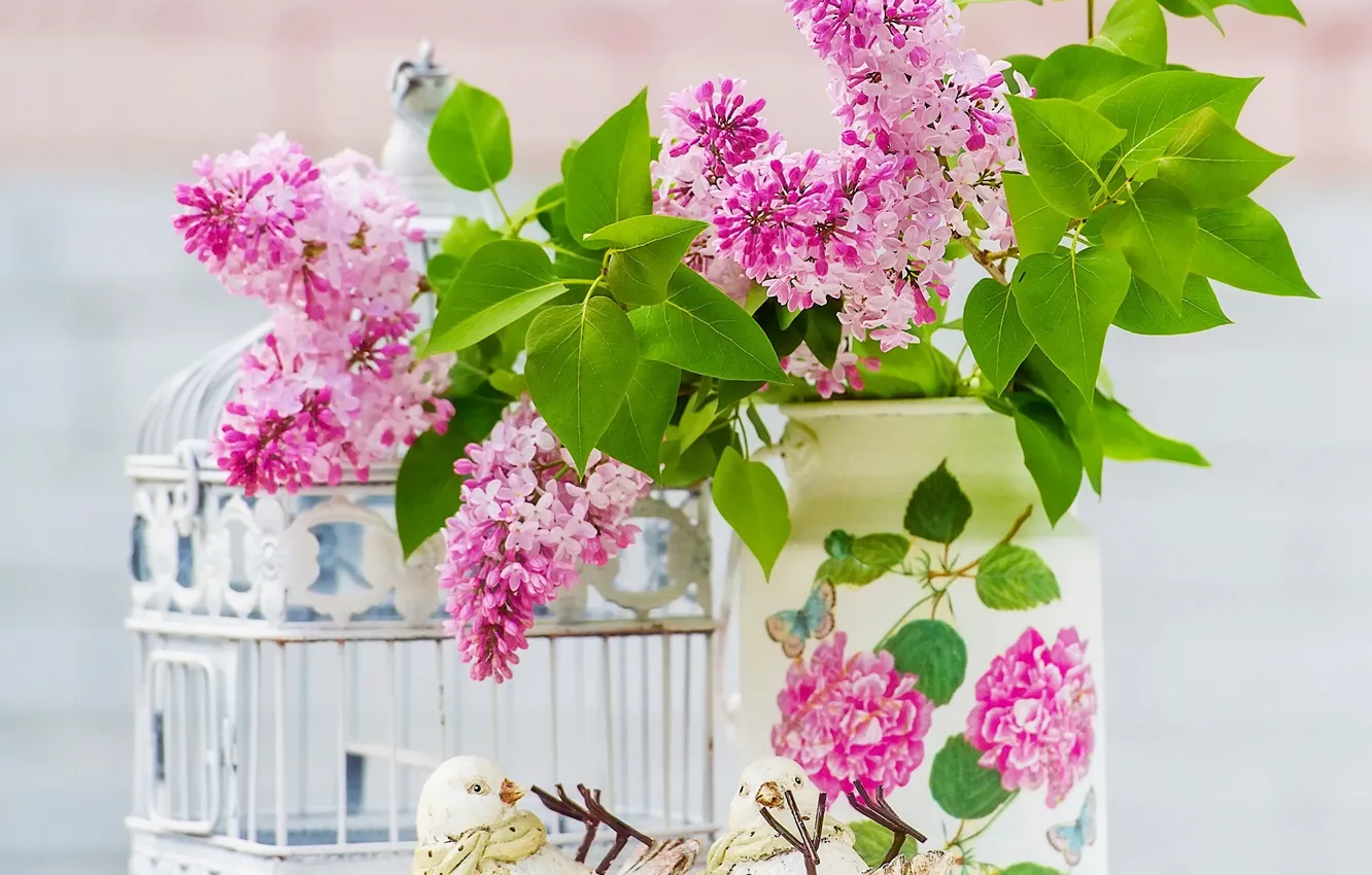 Photo wallpaper leaves, flowers, cell, lilac, branches, foliage, lilac