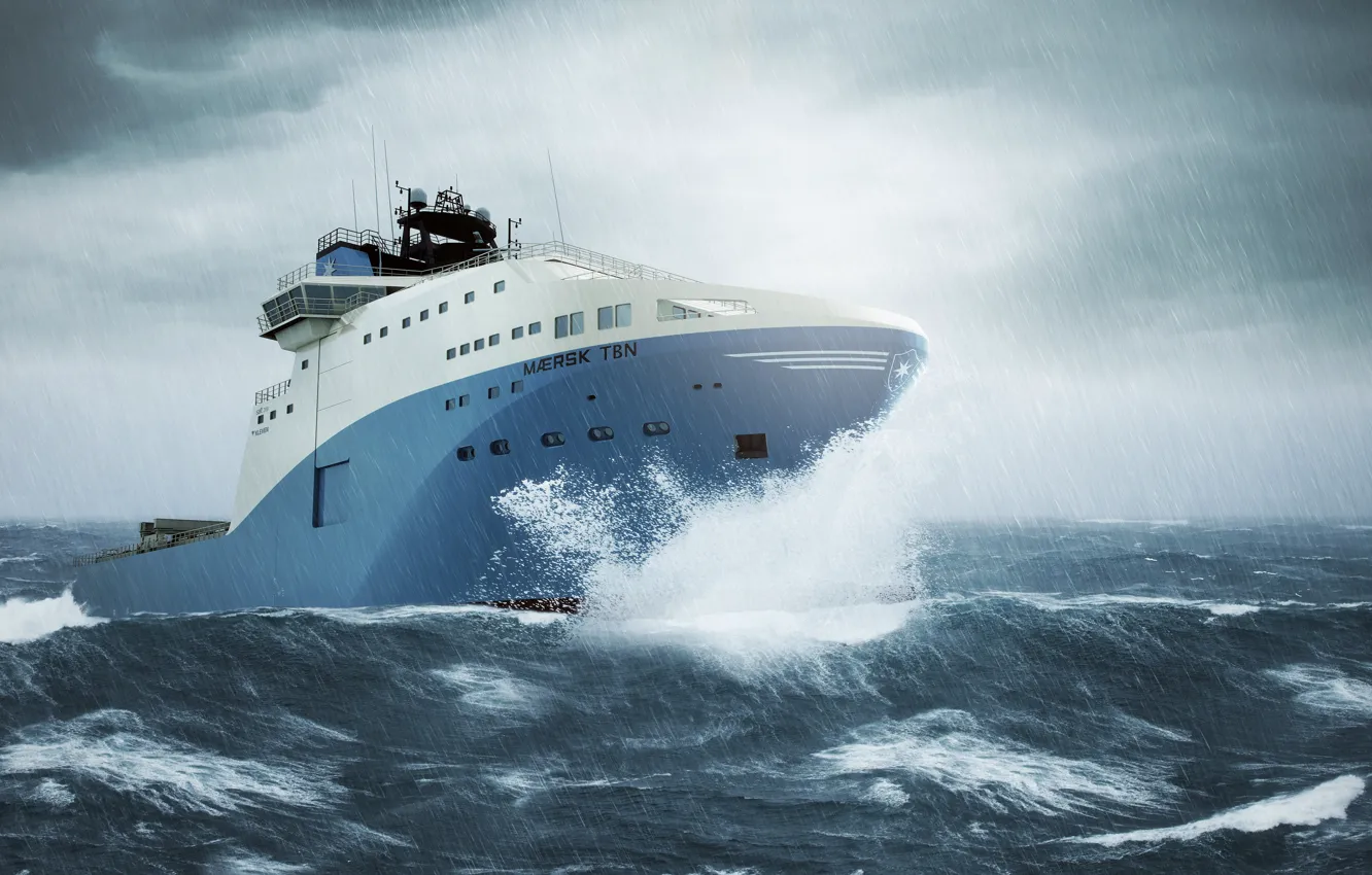 Photo wallpaper Sea, Rain, Storm, The ship, The shower, Maersk, Maersk Line, Ship