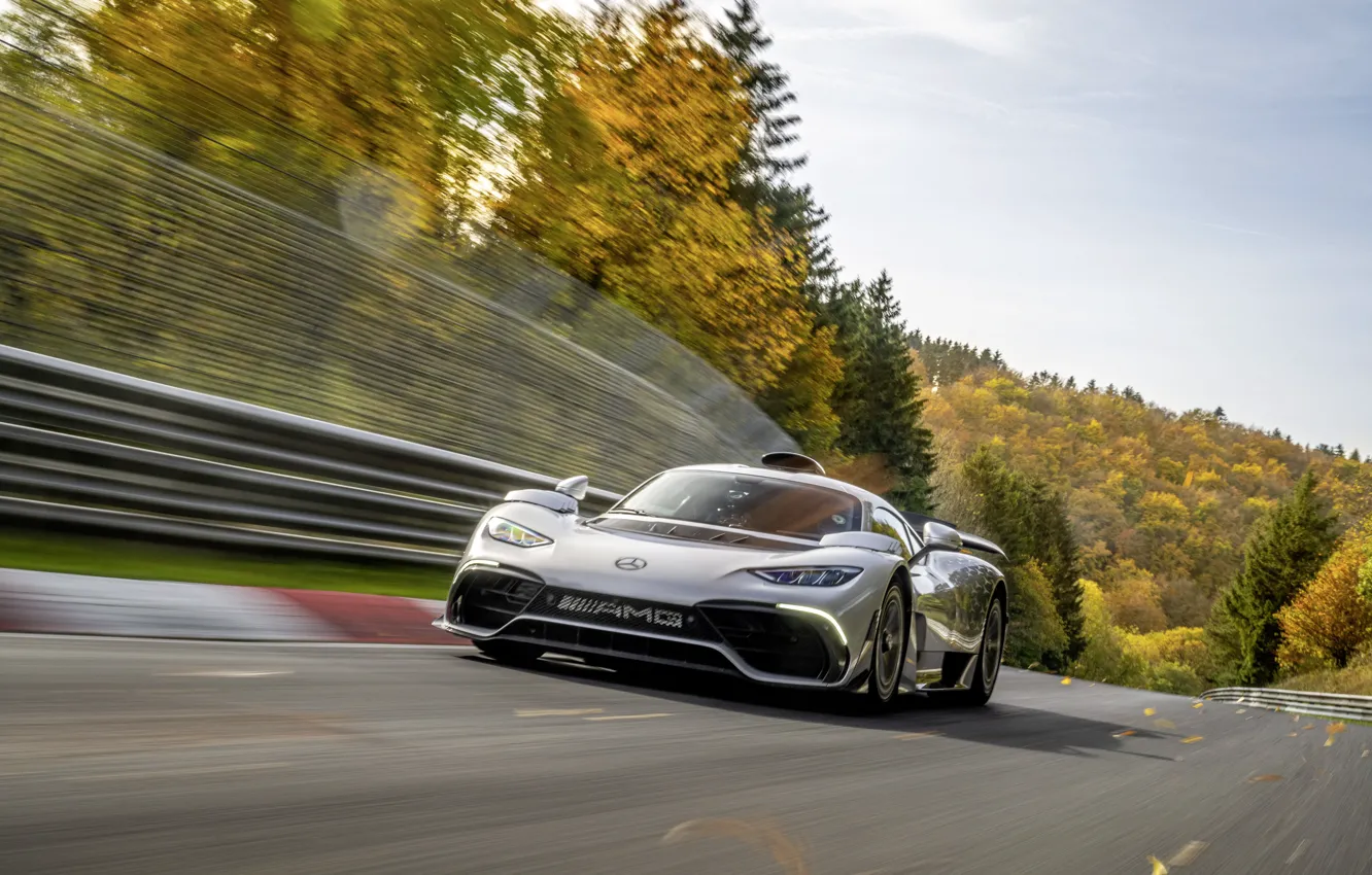 Photo wallpaper Mercedes-Benz, Road, Front, 2022, Mercedes-AMG ONE, Plug-in hybrid sports car, Plug-in hybrid sports car