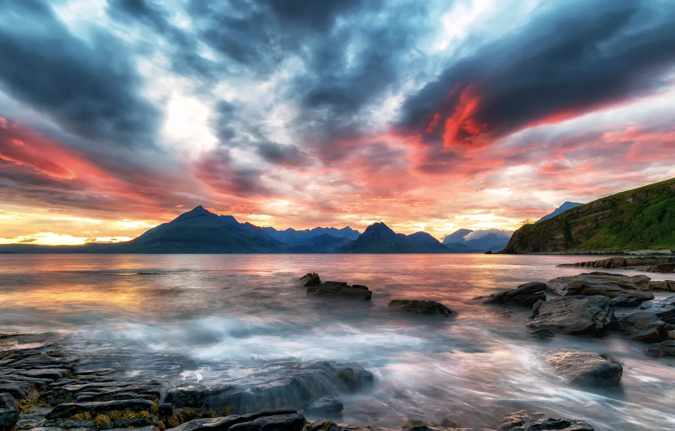 Photo wallpaper sea, the sky, clouds, mountains, coast
