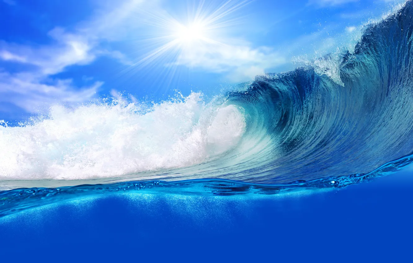 Photo wallpaper sea, water, the ocean, wave, sky, sea, ocean, blue