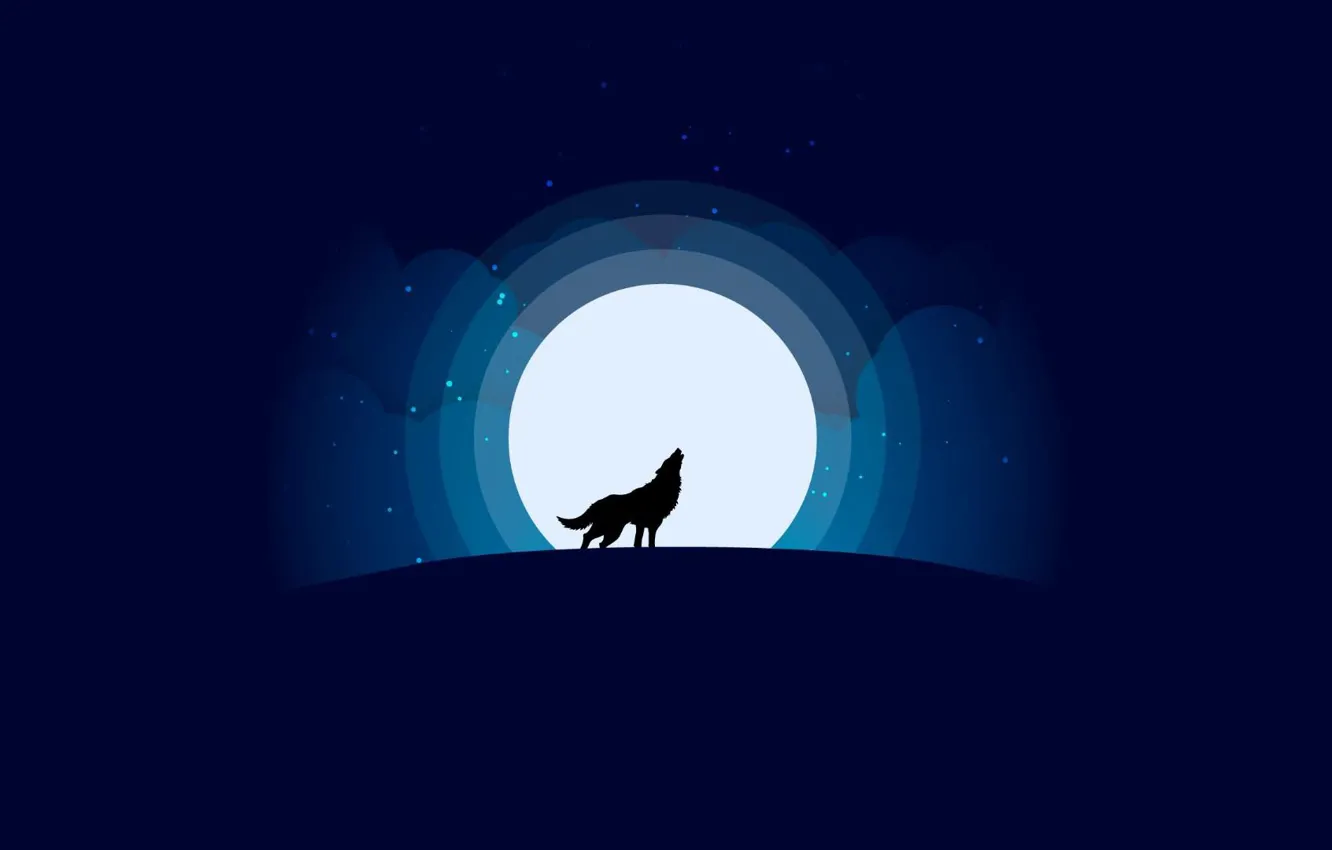 Photo wallpaper moon, stars, animal, wolf, digital art, artwork, silhouette, wild
