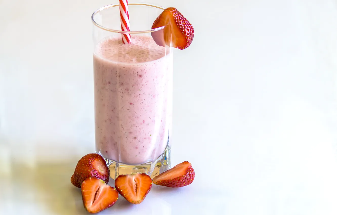 Photo wallpaper berries, Breakfast, strawberry, drink, smoothies with yogurt