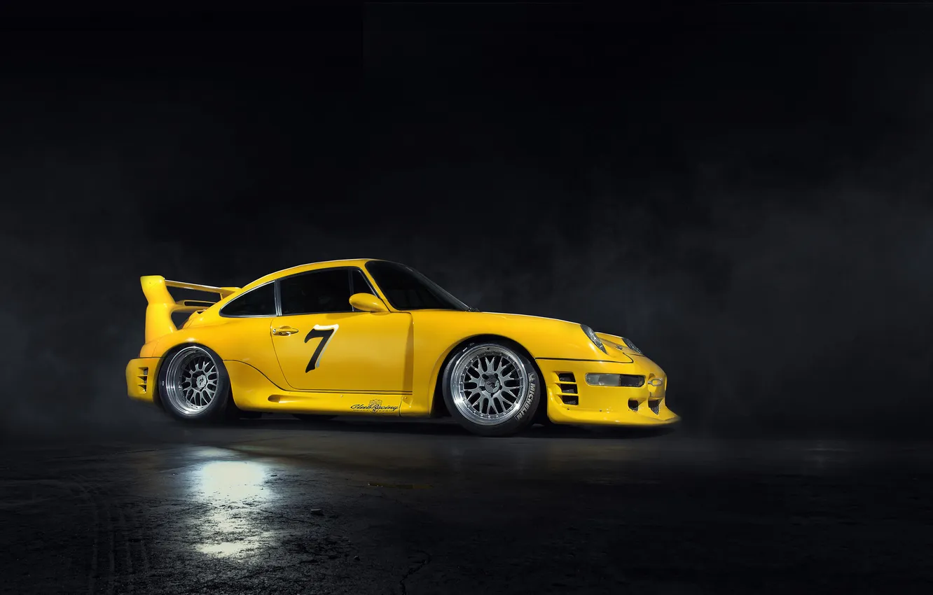Photo wallpaper yellow, background, black, 911, Porsche, dark