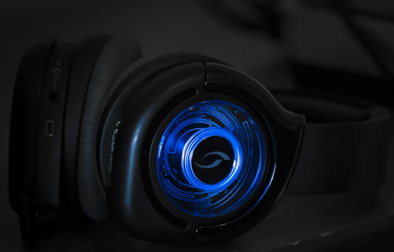 Photo wallpaper macro, headphones, Blue Ambiance