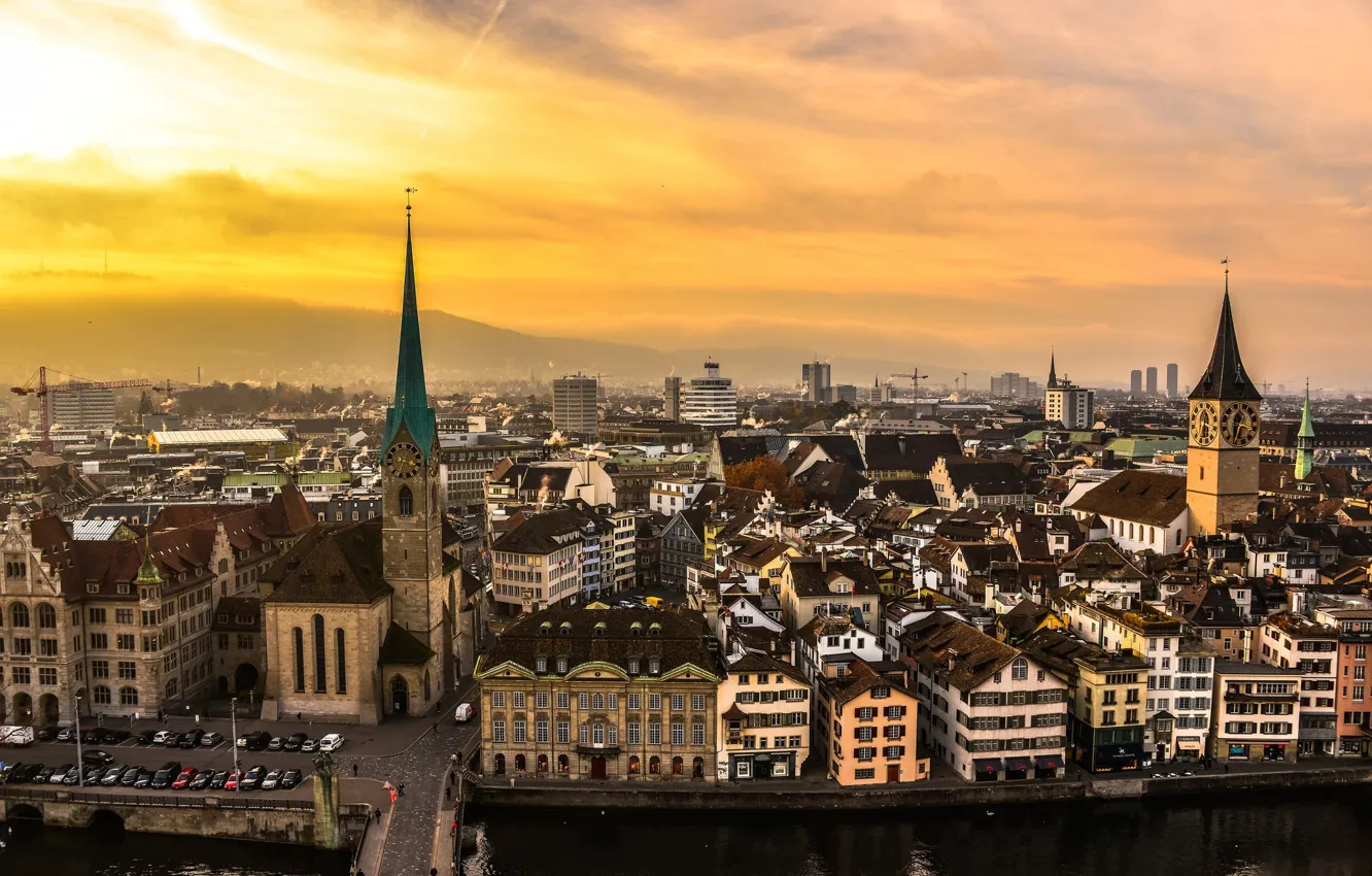 Photo wallpaper road, machine, the sky, the city, street, building, Switzerland, Zurich