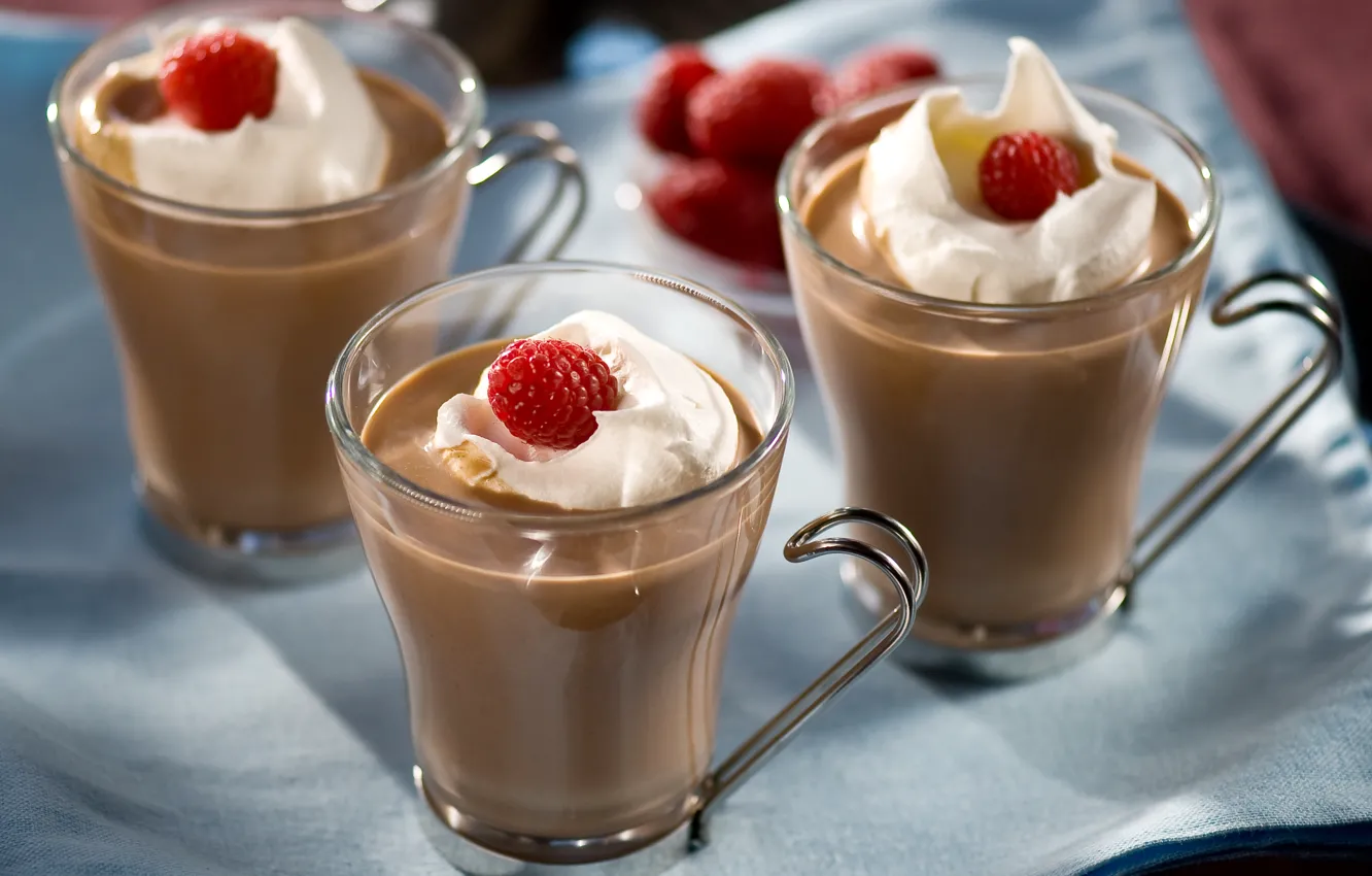 Photo wallpaper raspberry, milk, Cup, drink, fruit, cream, fruit, cocoa