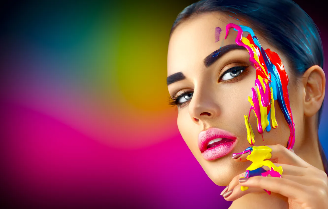 Photo wallpaper green, girl, fluid, liquid, manicure, Glamour, make-up, makeup