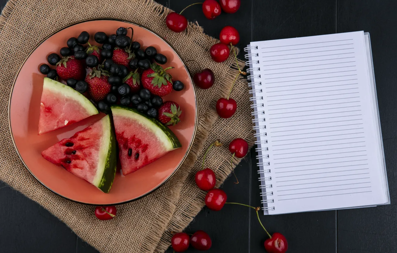 Photo wallpaper berries, watermelon, Notepad