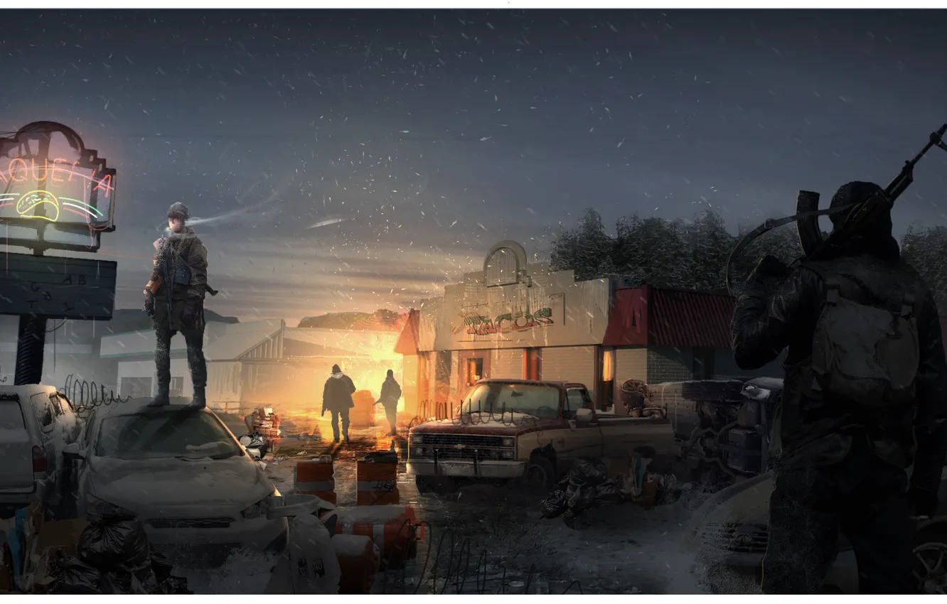 Photo wallpaper machine, night, war, soldiers, Idaho_Survivors