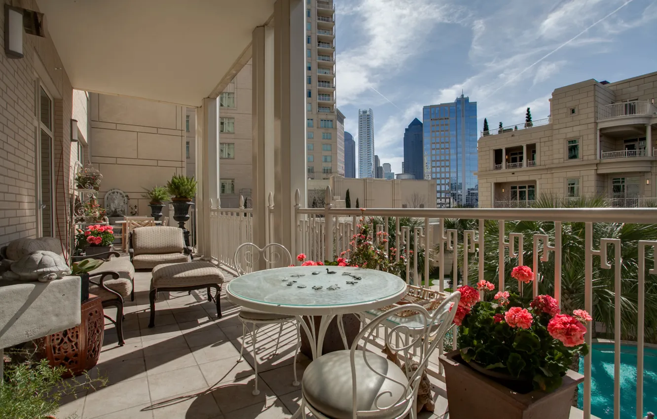 Photo wallpaper design, the city, style, interior, balcony, megapolis, terrace