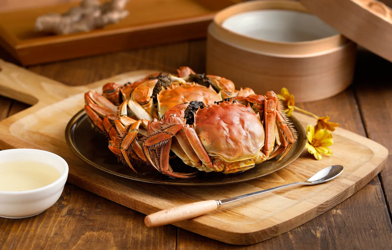 Photo wallpaper flowers, crab, sauce, seafood