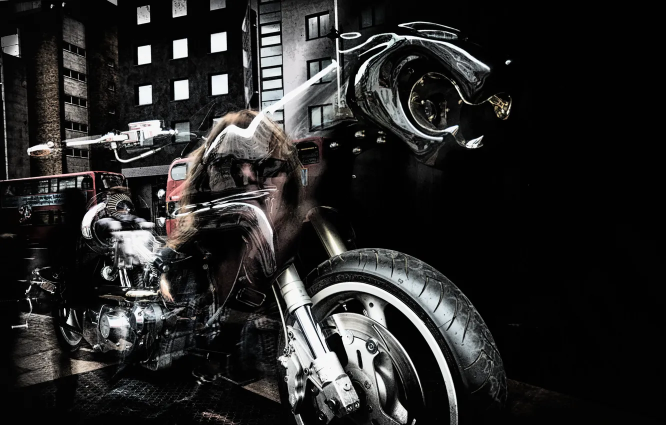 Photo wallpaper abstraction, street, motorcycle