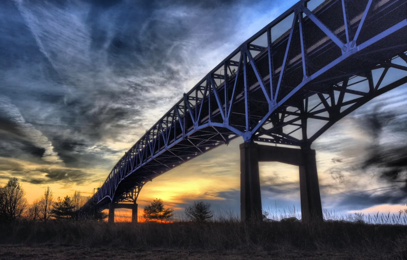 Photo wallpaper landscape, night, bridge
