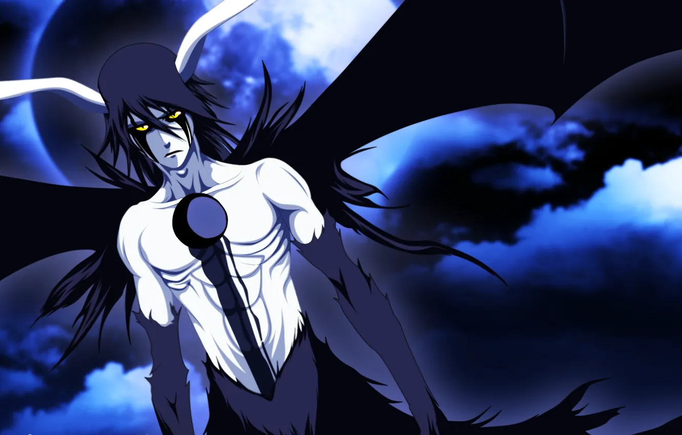 Photo wallpaper look, the moon, Wings, Bleach, Ulquiorra