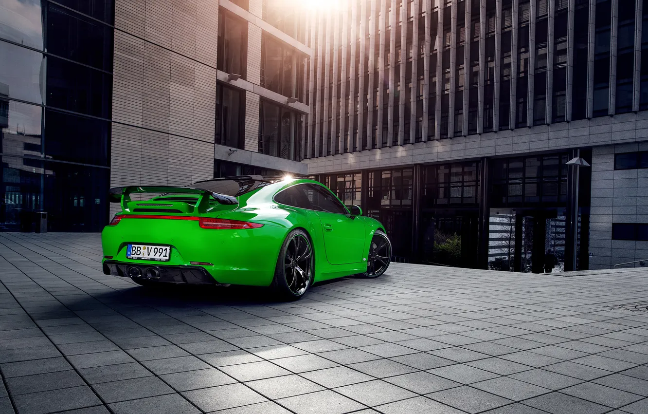 Photo wallpaper green, coupe, 911, Porsche, Porsche, 2013, TechArt, Carrera 4S