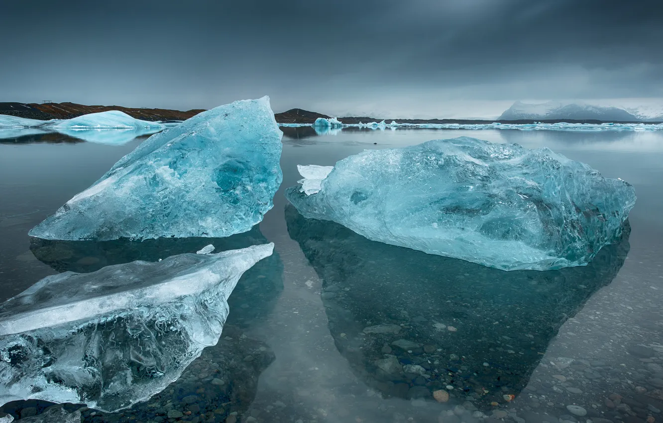 Photo wallpaper ice, sea, shore, Iceland, blocks