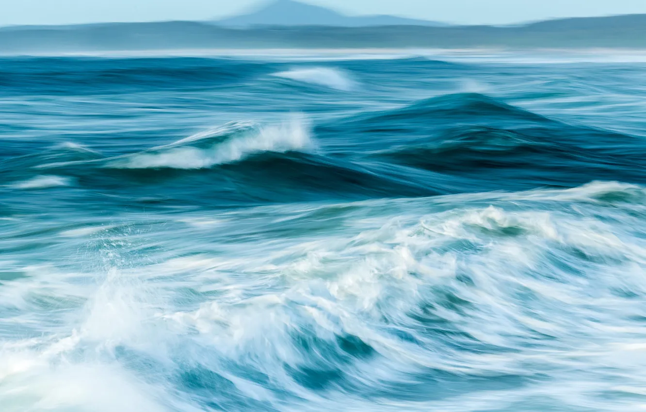 Photo wallpaper sea, wave, the sky, mountains, hdr