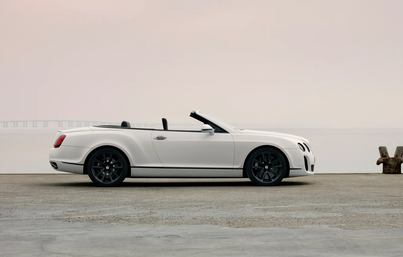 Photo wallpaper white, shore, Bentley, convertible, 2010, in profile, Continental Supersports Convertible