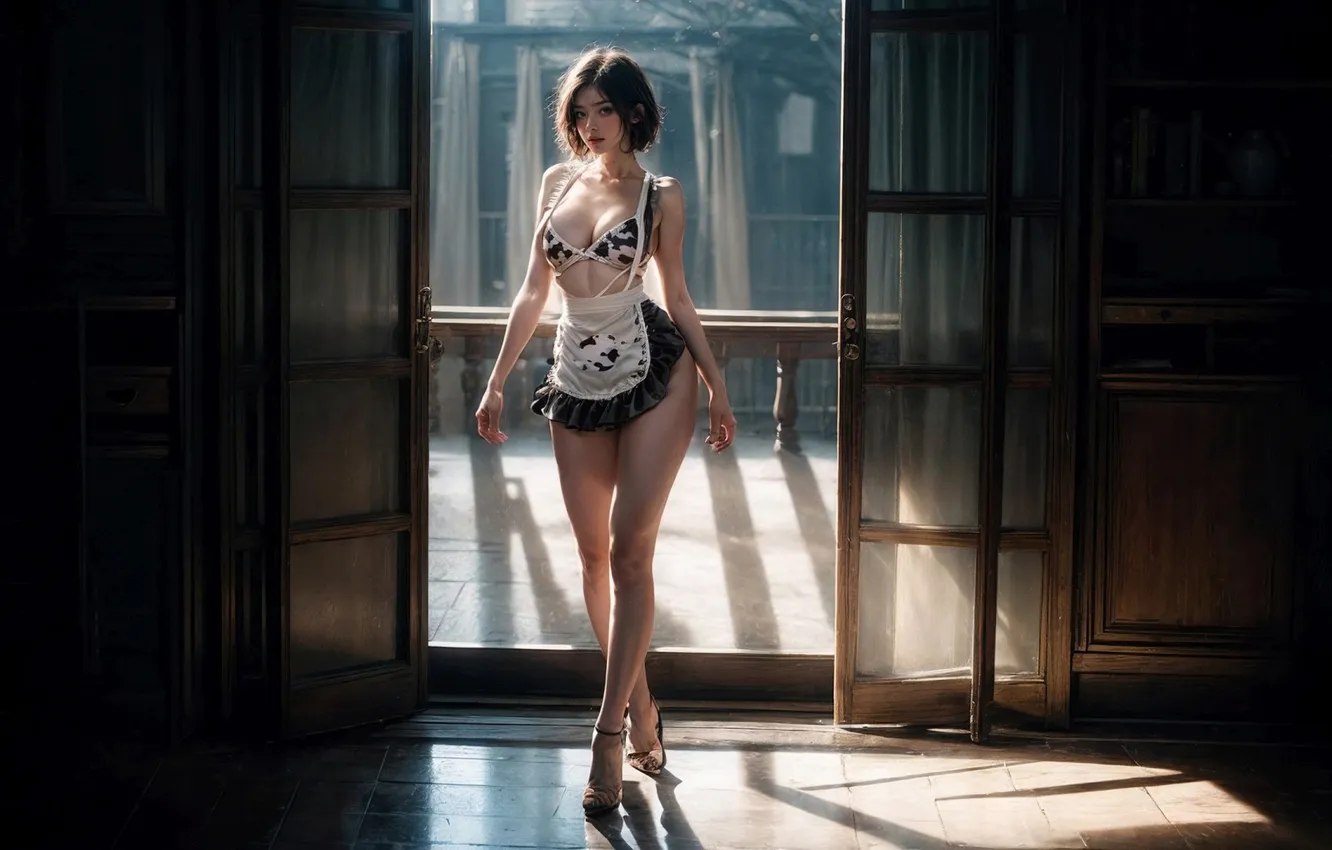 Photo wallpaper girl, light, the door, the maid