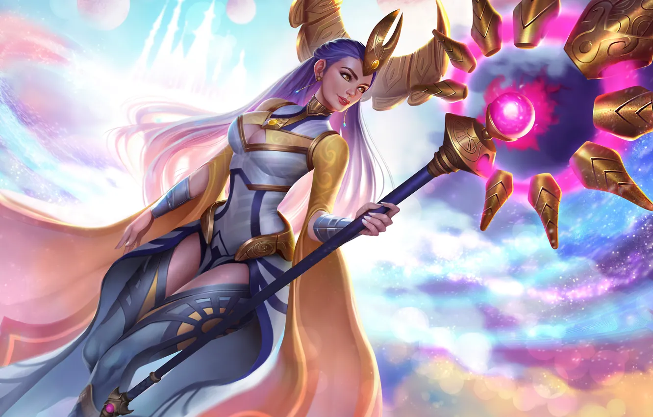 Photo wallpaper chest, girl, beauty, dress, MAG, staff, Lana Solaris, gnbo