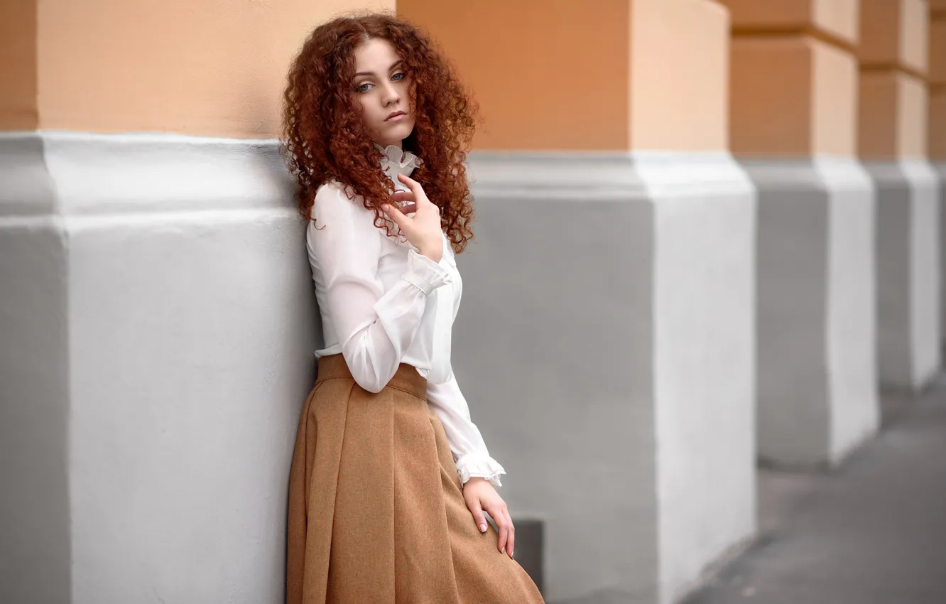 Photo wallpaper girl, style, red, curls, redhead