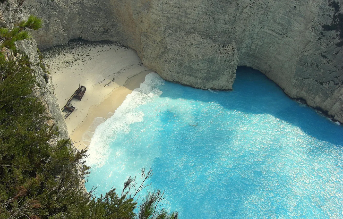 Photo wallpaper sand, sea, beach, open, view, height, Greece