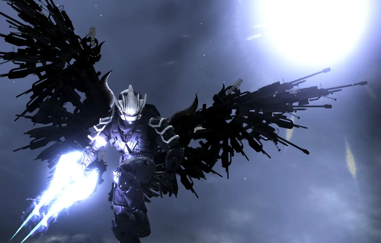 Photo wallpaper light, weapons, wings, armor, helmet, cyborg, Halo Reach