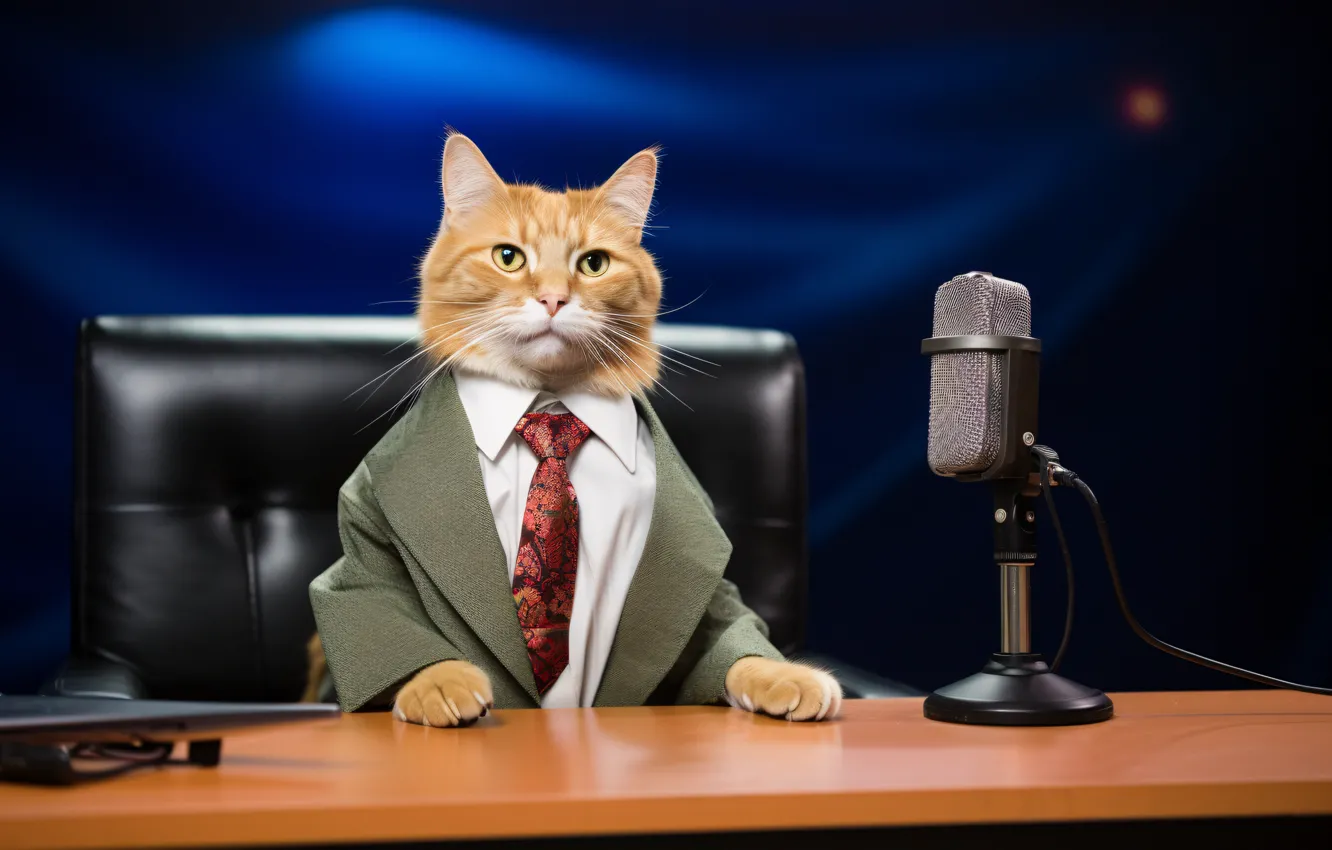 Photo wallpaper cat, cat, look, red, pose, table, chair, paws