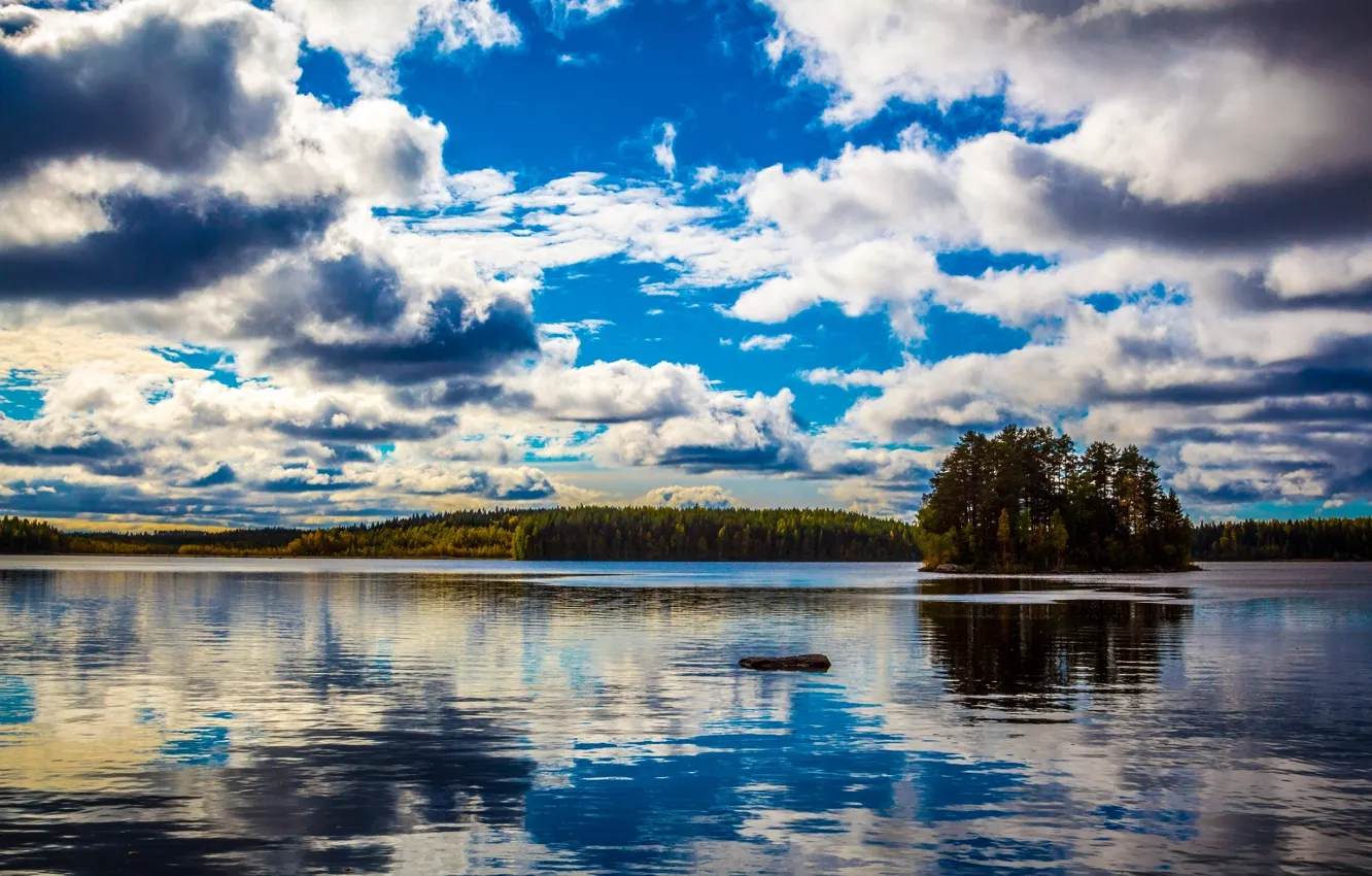 Photo wallpaper clouds, lake, island, Finland, Finland, Kullaa